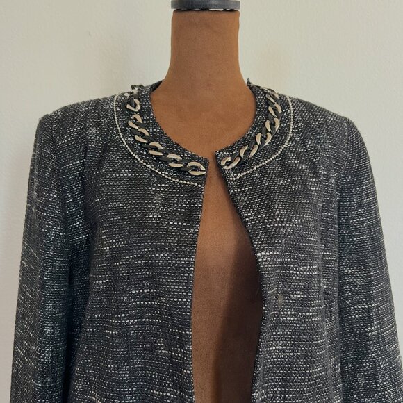 Alfred Dunner Women's Size 12P Marled Tweed Chain-Link Beaded Open Front Blazer - Picture 6 of 11
